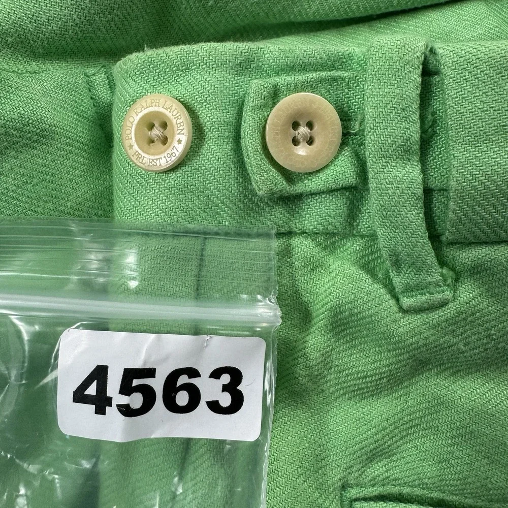 Polo Ralph Lauren VTG Green Side Tab Pure Linen Pleated Men's Short Size 34 Mint